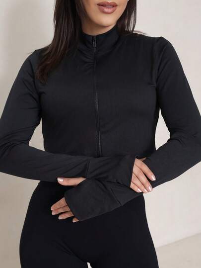 Cropped Ziper Blusa Top Feminina Elegante Verão Manga Longa Academia Atividade Ao Ar Livre