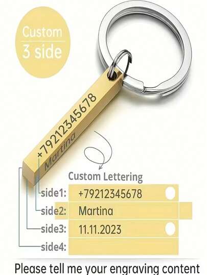 Personalized 4-Sided Engraved Keychain, Anti-Lost Key Chain, Stainless Steel Customized Keyring - Perfect Gift For Father's Day, Mother's Day, Christmas