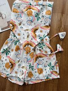 JING MODAS Crepe Set Of Cropped Top + Shorts With Lining - Orange - View 3