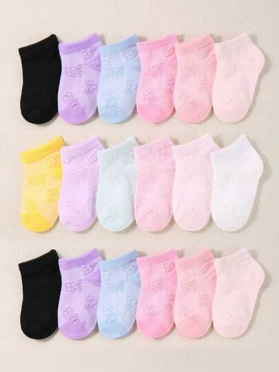 12 双婴儿透气网眼花卉印花纯色薄袜，春夏