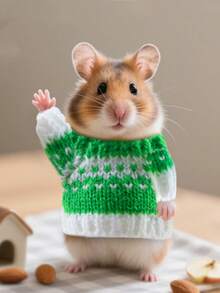 1 件全新圣诞仓鼠针织毛衣，金熊和树枝装饰可爱服装，适合宠物拍照