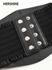 Hershine 1 szt. damski pasek w stylu Dark Punk ze skóry PU z elastycznym ściągaczem, odpowiedni na imprezę Halloween lub do codziennego noszenia, do codziennego użytku na Halloween, lato, jesień, szkołę, Halloween
