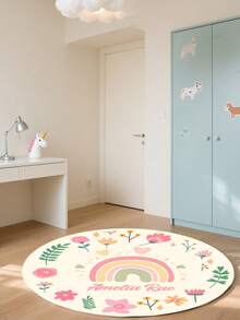 1pc Customized Round Rainbow Flower Carpet Print Your Name Faux Wool Material For Home Decor Living Room Bedroom Kids Room Sofa Bed - Multicolor - View 7
