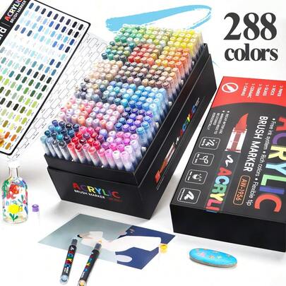 1pc 288/240/168/120/72/60/48/36/24/12 Colors Acrylic Marker Pens, Soft Tip, Opaque, Waterproof, Blendable, For DIY Graffiti Painting Art Supplies
