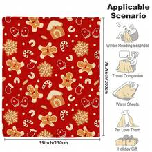 1pc Christmas Flannel Blanket, Cozy Soft Plush Throw With Gingerbread Man, Candy Cane, Snowflake & Christmas Tree Patterns, Festive Holiday Decor Blanket For Couch Bed, Warm Xmas Gift Blanket