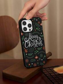 1pc Fashionable Creative Autumn Leaf, Pine Cone & Letter Pattern Matte Black TPU Shockproof Protective Phone Case, Suitable As Holiday Gift Compatible With IPhone XS/XS Max/XR/11/12/13/14/14 Plus/15/15 Plus/16/16 Plus/17/17 Pro