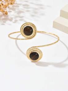 1 件高端镂空镶嵌仿黑宝石手镯，时尚欧美小众圆形配饰，复古螺旋仿宝石可调节袖口手镯，适合女性日常、度假、派对佩戴 - 黑色 - 查看 4