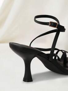 Clariva 女士黑色方头细带高跟凉鞋，性感优雅的圣诞礼物 - 黑色 - 查看 5