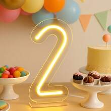 20cm LED Neon Table Number – Warm White Or Cool White | Premium Crystal Acrylic - 暖白色 - 查看 2
