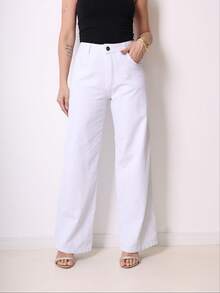 Women's Wide Leg Jeans, High Waist, Butt Lifting, 2025 - 白色 - 查看 1