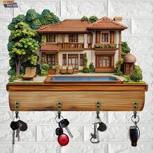 Key Hanger Wall Mount Colorful 2D Flat Villa Pattern Key Hooks For Wall Home Kitchen Office And More - Nhiều màu - Xem 1
