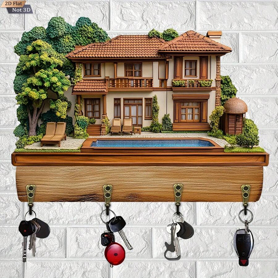 Key Hanger Wall Mount Colorful 2D Flat Villa Pattern Key Hooks For Wall Home Kitchen Office And More - Nhiều màu - Xem 1