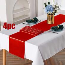 2/4pcs Christmas Table Runner, 12 X 108 Inch Satin Table Cloth, Suitable For Christmas, Wedding, Graduation, Birthday Party Decoration - Red - View 3