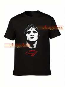 Johan Cruyff niederländische Fußballlegende Vintage Grafik T-Shirt - Schwarzes Baumwoll-O-Neck Kurzarmshirt mit rot-weißem Druck, Regular Fit Lässig Shirt für Herren, ganzjährige Bequemlichkeit, sportliches Design, langlebiger Druck