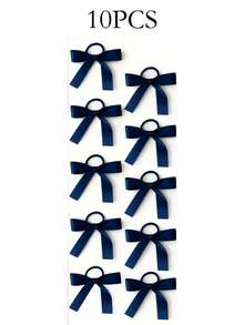 Set de 10 piezas de accesorios para el cabello multifuncionales - Cinta negra, diadema con lazo, diadema de moda minimalista, sujetadores de cola de caballo estilo coreano, adecuados para uso diario de niñas - Azul Marino - Ver 7