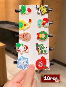 10pcs Colorful Christmas Hair Clips For Women, Cute Design Hair Clips Suitable For Bangs And Flyaways, Hair Accerssories - Multicolor - View 11
