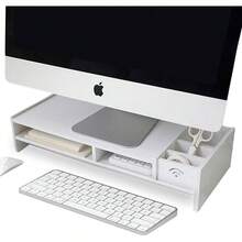 Soporte de Monitor para Escritorio de Computadora como Almacenamiento Organizador, Elevador Monitor Stand Ergonómico de 2 Niveles, Soporte Monitor y Portatil Pantalla Ordenador Mesa - Mediano - Ver 1