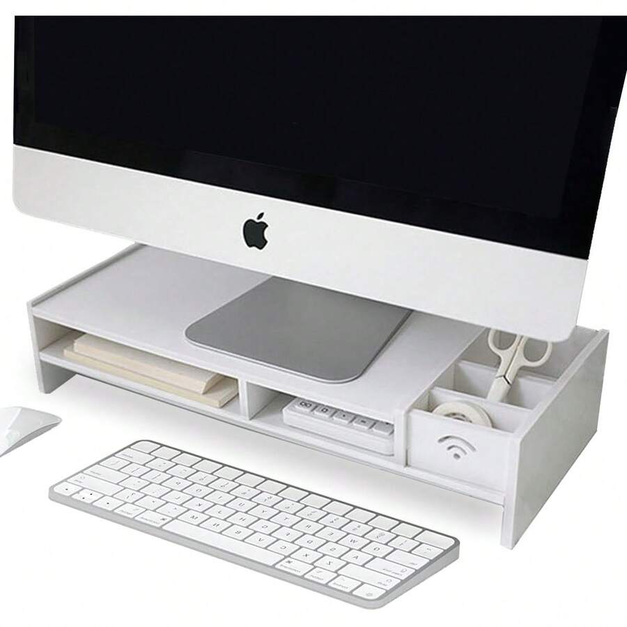 Soporte de Monitor para Escritorio de Computadora como Almacenamiento Organizador, Elevador Monitor Stand Ergonómico de 2 Niveles, Soporte Monitor y Portatil Pantalla Ordenador Mesa - Mediano - Ver 1