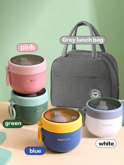 1 pieza Taza de avena, Taza de desayuno, Taza sellada y aislada con tapa y cuchara, Taza de ensalada, Taza de yogur, Taza de batido con tenedor, Recipiente duradero y a prueba de fugas, Taza portátil para frutas y verduras, Adecuada para la escuela, la oficina, viajes y la cocina