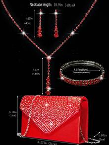 Ladies' Diamond Jewelry Sparkling Luxury Rhinestone Jewelry Set Sparkling Necklace Earrings Bracelet Set Personalized Satin Folded Silk Handbag Sparkling Hot Diamond Flip Cover Envelope Bag Handbag Handbag Handbag Fashion Banquet Bag - Red - View 8