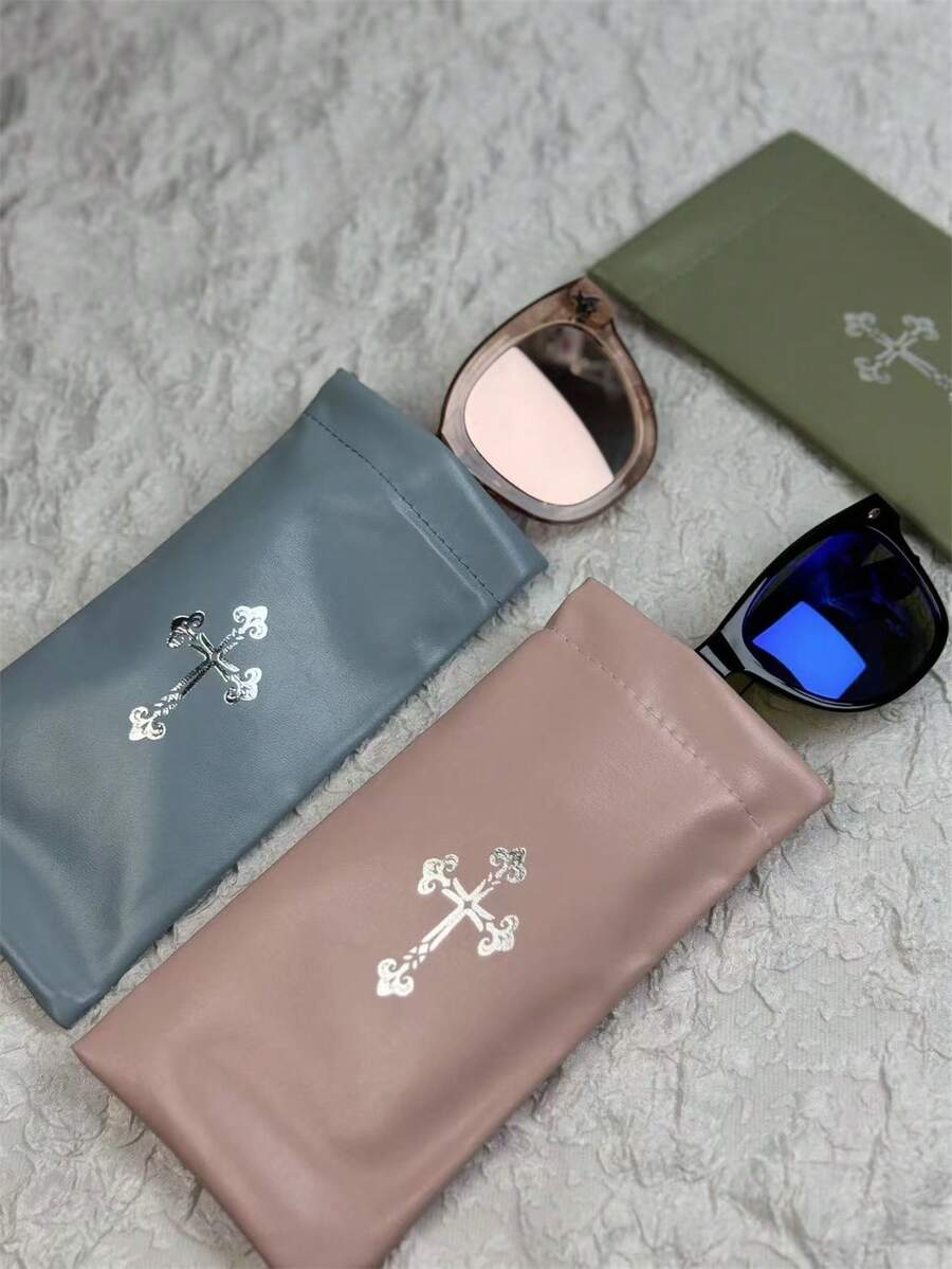 1 pezzo Custodia per occhiali in PU a chiusura automatica, borsa per occhiali di colore unito come accessorio di moda per le donne, con panno per la pulizia di colore casuale, materiale morbido. Organizer multifunzione: portachiavi e piccola borsa per gioielli