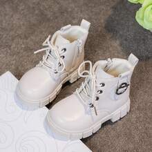 Toddler Girls' Lace-Up Side Zipper Outdoor Ankle Boots, Fashion Children Shoes, Girls' Short Boots, Spring Autumn Winter New Versatile