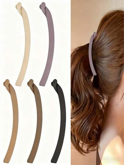 1pc Women's Black/Khaki/Brown 11cm/4.33in Banana-Shaped Lightweight Plastic Hair Clip, Simple & Minimalist Style Solid Color Hair Claw Accessory For Daily Wear, Parties, Work, Travel, Etc, Ideal For Hair Styling During Face Washing, Makeup And Outfit Matching Hair Clips Claw Clips Hair Claws Hair Barrettes, School Stuff, College