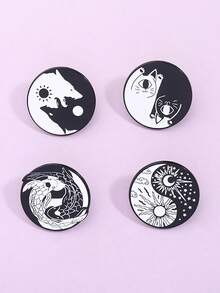 4 piezas Alfileres de solapa personalizados con diseño de Yin-Yang, Bagua, Koi, sol, luna y gato en esmalte como regalo para niños y amigos