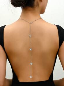 1pc Sexy Metallic Butterfly Back Chain Necklace - Elegant Body Jewelry, Suitable For Evening Parties And Beach Vacations