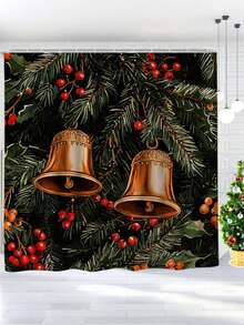 1/4 Stücke Weihnachts-Stechpalme & Tannenzapfen Glocke Muster wasserdichter Duschvorhang Set mit 12 Haken, geeignet für Fenster, Badezimmer, verschiedene Größen erhältlich