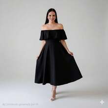 Liso    Elegante  Fiesta  Casual    Volante    Formal y de noche   vestido hombros descubiertos ligero cómodo moda mujer dama - Negro - Ver 2