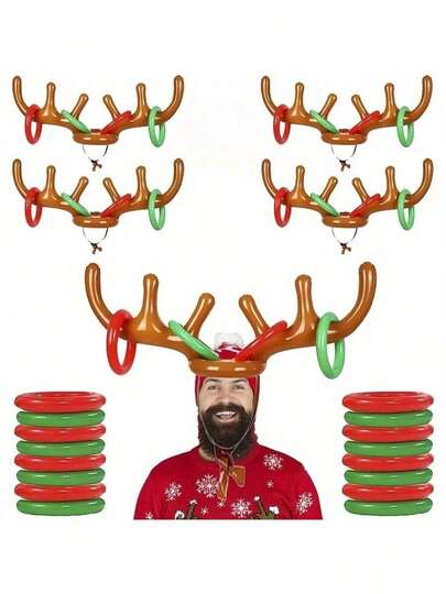 1/2/4/5/8pcs Inflatable Reindeer Antlers With Blower & /Gold Bow - Adult Party Inflatable Game Set, Includes 4 Color Party Hats (Brown, Red, Green, Gold) - Christmas Party Game, New Year's Eve, Birthday Party Decor - Durable And Easy To Set Up, Suitable For Group Entertainment - Includes 4 Reindeer Antlers With Colorful Bows And Blower, For Holiday Party Activities - Ideal Choice For Holiday Celebrations And Games