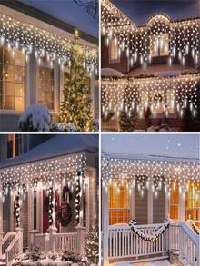 1pc Christmas Icicle Lights, Outdoor Camping Decorations Lights, 8 Modes, Suitable For Christmas Eaves Parties Weddings Villa Decorations, Solar Outdoor String Lights, Home Decorations, Christmas Decorations (300mAh)