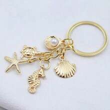 1pc Ocean Style Seahorse, Sea Turtle, Starfish, Shell Charm Keychain, Marine Animal Pendant Friendship Decoration Gift, Unisex Bag Accessory Backpack For School Car Accessories Cute Goth Y2k OTUF - 金色 - 查看 2