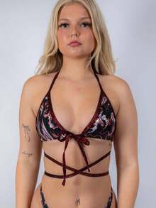 Top de bikini envolvente Drakonis - Top de festival con estampado de dragón - Negro - Ver 3