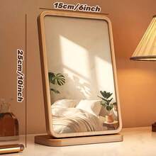 天然竹镜，复古木质梳妆镜，长方形桌面镜，适用于客厅、卧室、门厅等空间 - 原木色 - 查看 12