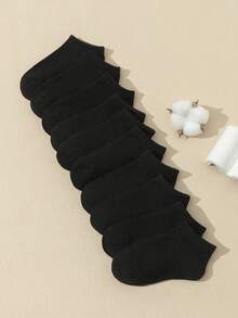 10 Pairs Of Kids' Solid Color Striped Casual Comfortable Short Socks, For Medium To Children