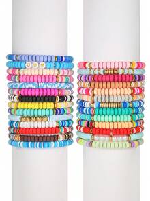 27 Peças Conjunto de Pulseira Elástica com Contas de Argila Macia Multicolorida e Contas Acrílicas em Formato de Coração CCB, Adequado para Presente, Uso Diário para Adolescentes