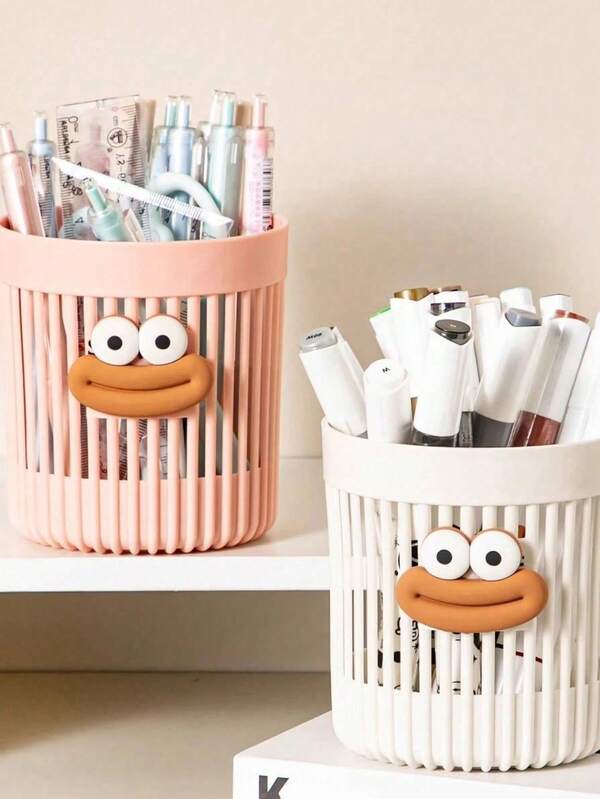 Großer Stifthalter, Make-up Pinsel Halter, Aufbewahrungseimer, Stiftbecher mit langen Beinen und Buchstaben Aufklebern, Büro Schreibtisch Aufbewahrungsbox, süßer Würstchen-Mund Make-up Pinsel Halter, DIY Büro Schreibtisch Stifteorganizer, Stäbchenhalter, dekorative Aufbewahrungszylinder
