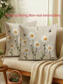 4pcs/2pcs Small Daisy Bee 2D Printed Pattern Pillow Cover, Living Room/Bedroom/Sofa Decoration Cushion Cover | 18x18 Inches | Zipper Closure | Soft And Comfortable Fabric - Durable And Fade Resistant, Machine Washable, Suitable For Outdoor Decoration, Home Decoration, Terrace Decoration, Room Decoration, Bedroom Decoration. Excluding Inner Core