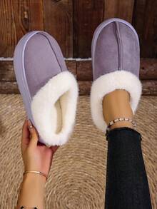 Women's Fashion House Slippers, Comfortable Round Toe Plush Lining Warm Flat House Slippers Ankle Boots, Indoor/Outdoor Winter Shoes, Holiday Gift For Mom And Girls, Christmas Slippers - Purple - View 2