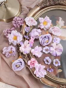 24/48pcs Artificial Purple Flower Material Pack, Silk Flower DIY Headpiece, Wreath, Wedding, Decoration, Gift, Birthday, Graduation