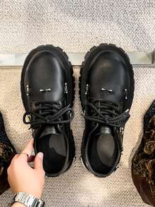 New Men's Heavy Metal Thick Sole High-Top Punk Gothic Dark Motorcycle Boots, Thick Sole Casual Platform Sneakers, Niche Design Shoes - màu đen - Xem 5