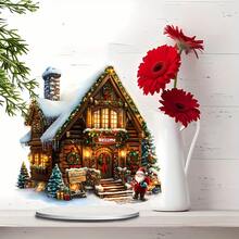 Tabletop Acrylic Boho Style Christmas Gingerbread House Sign - Festive Holiday Home & Office Decor, Multipurpose, Base Included