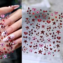 1 pieza Pegatinas de uñas con brillo 5D de estampado de leopardo, decoraciones de uñas con brillo/estampado de leopardo, estrellas, corazones, lazos, arte retro Y2K autoadhesivo para manualidades de manicura de Halloween y Navidad, suministros para uñas