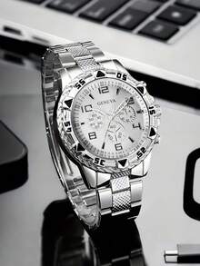1 Piece/Set Men's Business Popular Three-Eye Mixed Scale Quartz Watch, Fashionable Casual Decorative Watch, Suitable For Birthdays, Anniversaries, Valentine's Day The Most Ideal Gift