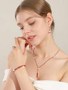 Ladies' Diamond Jewelry Sparkling Luxury Rhinestone Jewelry Set Sparkling Necklace Earrings Bracelet Set Personalized Satin Folded Silk Handbag Sparkling Hot Diamond Flip Cover Envelope Bag Handbag Handbag Handbag Fashion Banquet Bag - Red - View 3