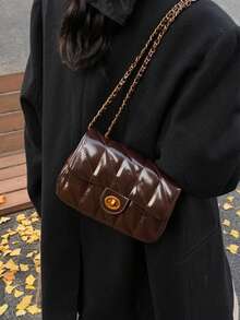 Chio2n 秋季红枫迷你方包，女士新款红色链条单肩斜挎包 - 咖啡 - 查看 4