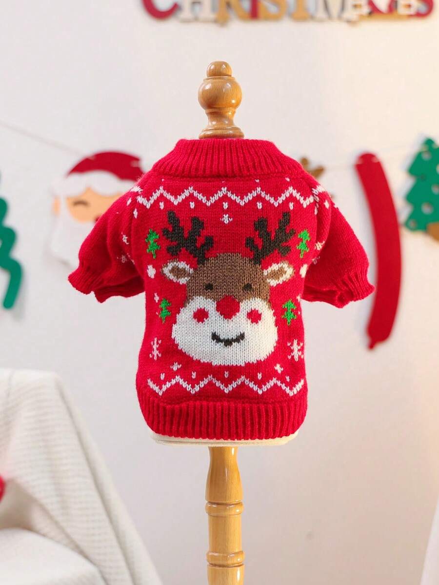 1 Piece Pet Sweater, Dog And Cat Sweater For Small Dogs, Cute Dog Sweater, Reindeer Christmas Design, Warm & Comfortable For Small Dogs In Autumn/Winter