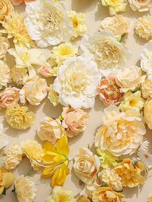 20/40pcs Artificial Flower Material Pack, Faux Silk Flowers, DIY Headpiece Wreath Supplies, Wedding Bouquet, Valley Decor - Yellow Series - View 6